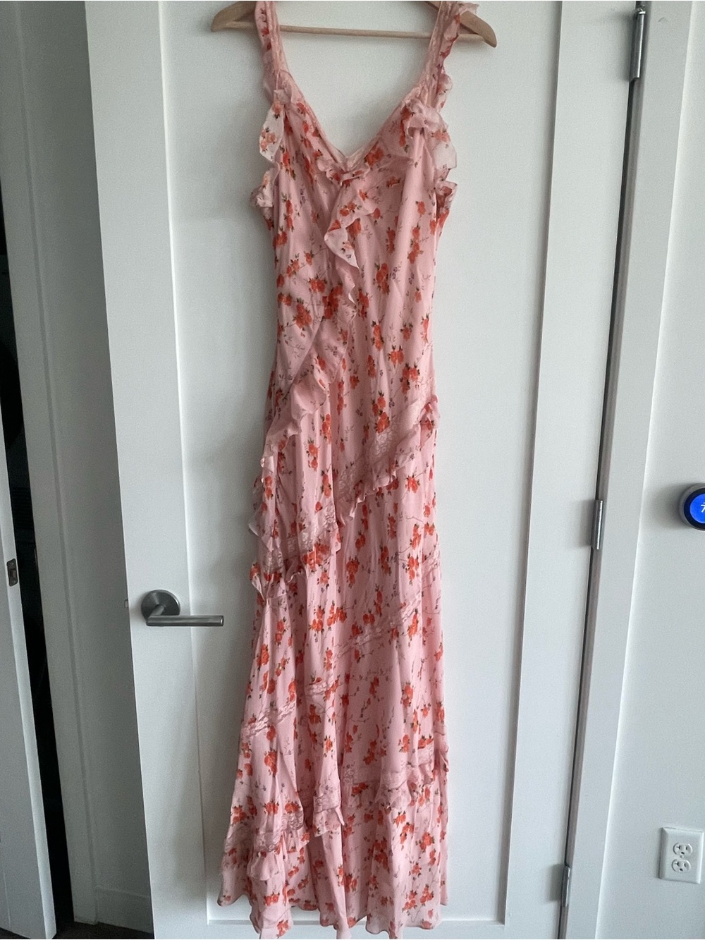 LoveShackFancy Pink Floral Ruffle Maxi Dress